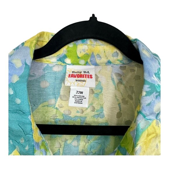 Ruby Rd. Favorites Women SZ 22W Burnout Blue Floral Jacket Top Adj Sleeve - Picture 5 of 10